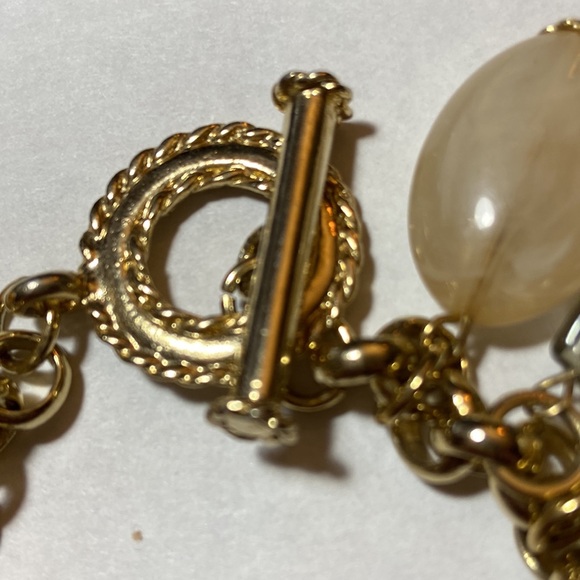 Fashion Goldtone Mix Faux Charm Stones & Beads Chain Bracelet 7.5” - Picture 7 of 7